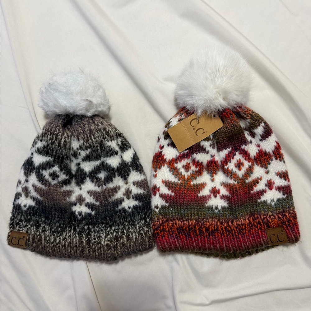 CC Boutique Multicolor Knit Pom-Pom Hats